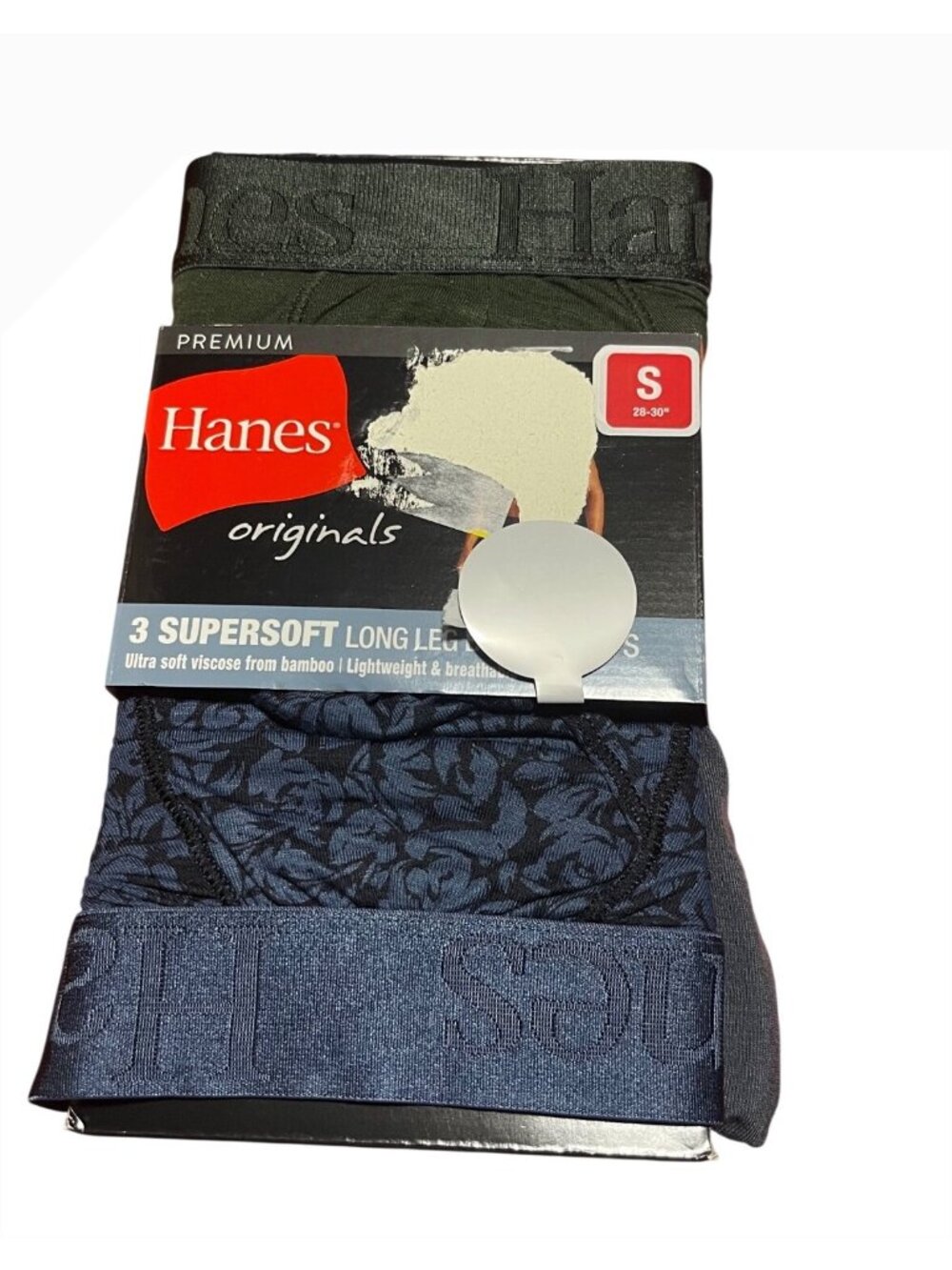 Hanes Premium Supersoft Mens Long Leg Boxer Briefs 3-Pack S 28-30"